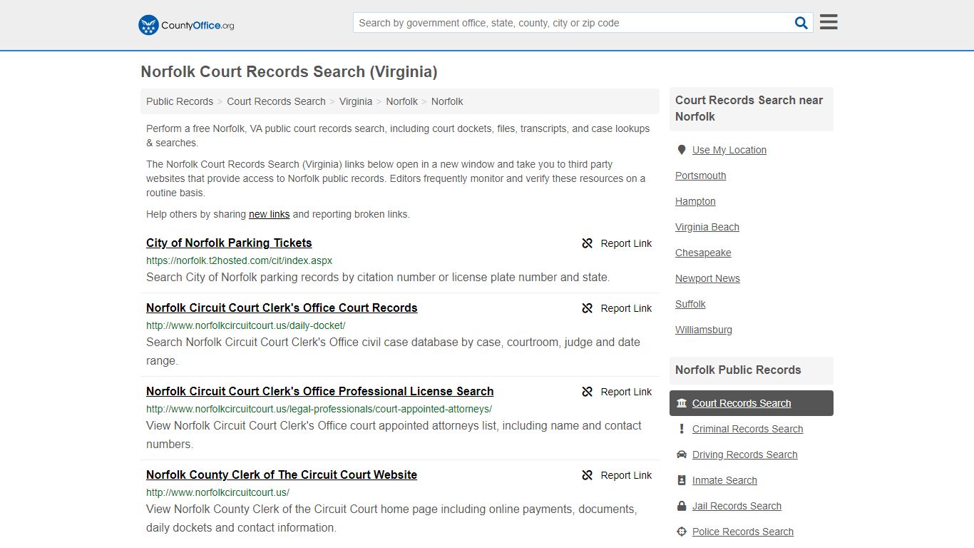Norfolk Court Records Search (Virginia) - County Office